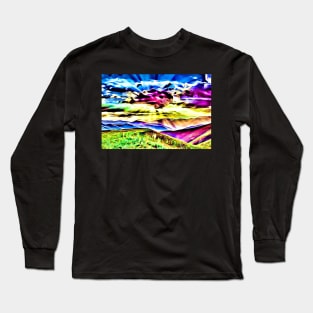 Let Heaven Come Sunbeams Purple Aesthetic Impressionist Landscape Long Sleeve T-Shirt
